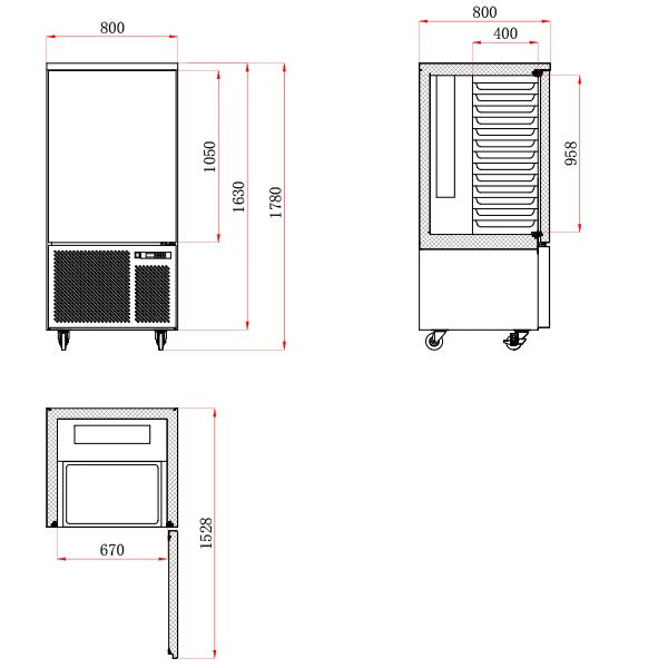 Blizzard BCF60-HC Blast Chiller/freezer Stainless Steel 60kg/38kg
Drawing of dimensions