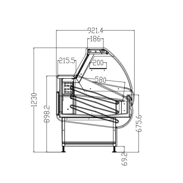 Blizzard BCG WH Curved Glass Serve Over Counters White Laminated
drawing of dimensions