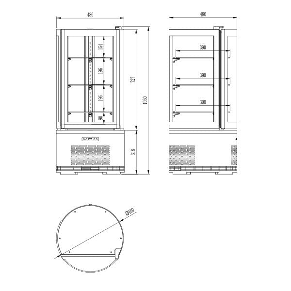 Blizzard CD100R Round Case Cake Display 100l
Drawing of CD100R