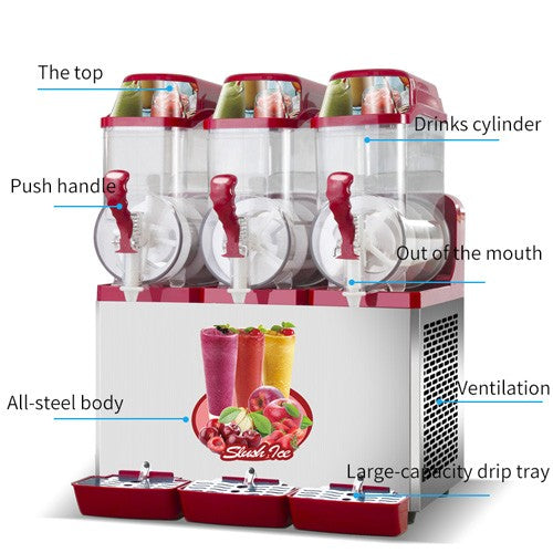 Bestfood SM312 Triple Barrel Slush Machine
The top - Drinks cylinder, push handle, nozzle, ventilation, all steel body, large capacity drip tray
Sold by DS Refrigeration