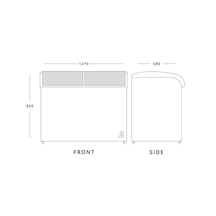 Blizzard BDF Curved Glass Lid Freezer
Drawing of BDF42 - dimensions of front and side