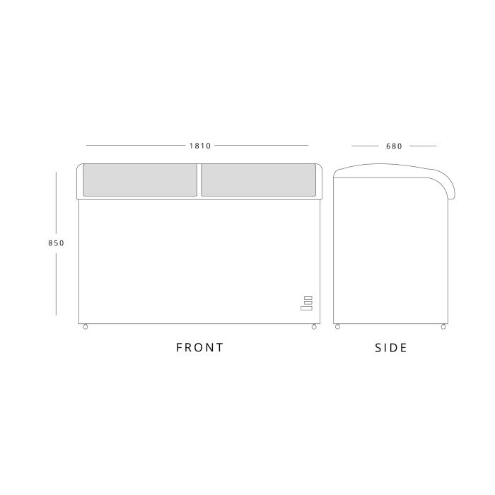 Blizzard BDF Curved Glass Lid Freezer
Drawing of BDF62 - dimensions of front and side