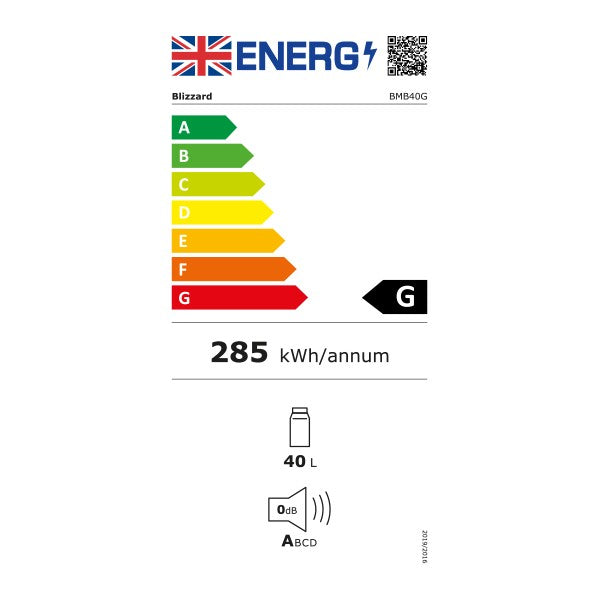 Blizzard BMB40G Mini Bar (24 Bottles)
Energy label G
285kWh/annum
40L