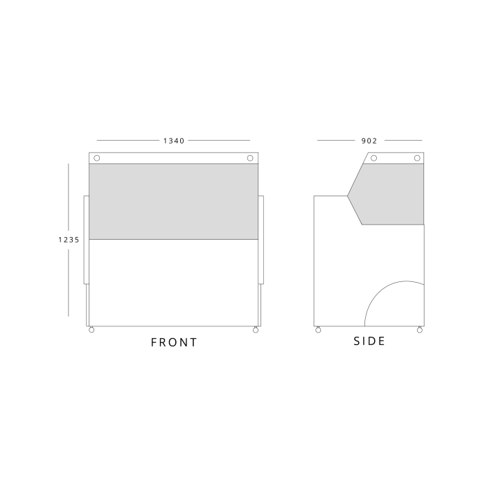 Blizzard BFG BK Flat Glass Serve Over Counters Black Laminated
Drawing of BFG130BK - dimensions of front and back