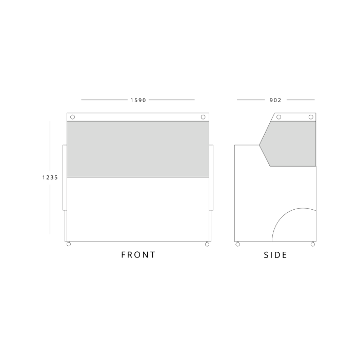 Blizzard BFG BK Flat Glass Serve Over Counters Black Laminated
Drawing of BFG150BK - dimensions of front and back