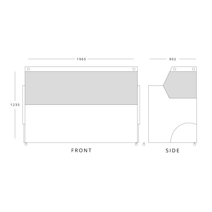 Blizzard BFG BK Flat Glass Serve Over Counters Black Laminated
Drawing of BFG200BK - Dimensions of front and side